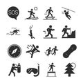 Extreme sport active lifestyle diving runner skate boxing silhouette icons set design Royalty Free Stock Photo