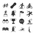 Extreme sport active lifestyle jogging ski motocross diving silhouette icons set design Royalty Free Stock Photo