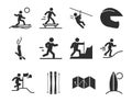 Extreme sport active lifestyle skater runner climbing surf silhouette icons set design