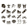 Extreme Sport Activity Glyph Set Vector