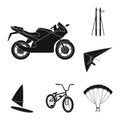 Extreme sport black icons in set collection for design.Different kinds of sports vector symbol stock web illustration. Royalty Free Stock Photo