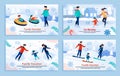 Extreme Sport for Family on Winter Vacation Set Royalty Free Stock Photo