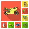 Extreme sport flat icons in set collection for design.Different kinds of sports vector symbol stock web illustration. Royalty Free Stock Photo