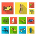 Extreme sport flat icons in set collection for design.Different kinds of sports vector symbol stock web illustration. Royalty Free Stock Photo