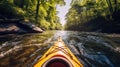 Extreme sport kayak, a male in kayak sailing in a mountain river. Generative Ai