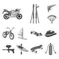 Extreme sport monochrome icons in set collection for design.Different kinds of sports vector symbol stock web Royalty Free Stock Photo