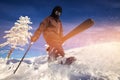 Extreme sport skiing concept. Freeride winter in fresh powder snow Royalty Free Stock Photo