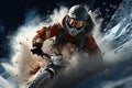 Extreme sport skiing downhill in snow mountain. Generative AI