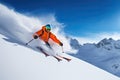 Extreme sport skiing downhill in snow mountain.by Generative AI
