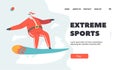 Extreme Sports Landing Page Template. Santa Claus Character Winter Activity and Fun. Sportsman Snowboarding Stunts
