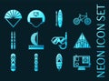 Set of Extreme sports Blue glowing neon icons Royalty Free Stock Photo