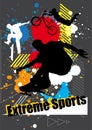 Extreme sports skateboarder and bicycle with spray graphic