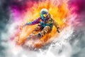 Extreme Sports in Vivid Color - A Snowboarder Shredding (Generative AI)