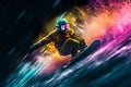Extreme Sports in Vivid Color - A Snowboarder Shredding (Generative AI)