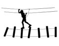 Extreme sportsman took down with rope. Man climbing silhouette