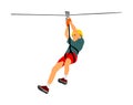 Extreme sportsman took down with rope. Man climbing vector illustration.