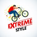 Extreme style, BMX cyclist t-shirt design. Isolated illustration.