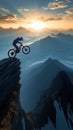 Extreme thrill silhouette of a motorbike rider executing daring mountain stunt Royalty Free Stock Photo