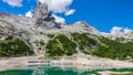 Glacial lake with clear cold water. Lago di Fedaia, Dolomites