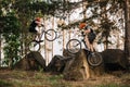 extreme trial bikers performing stunts Royalty Free Stock Photo