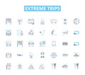 Extreme trips linear icons set. Adventurous, Thrilling, Intense, Challenging, Grueling, Extreme, Dangerous line vector