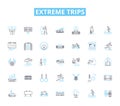 Extreme trips linear icons set. Adventurous, Thrilling, Intense, Challenging, Grueling, Extreme, Dangerous line vector