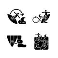 Extreme water sport black glyph icons set on white space