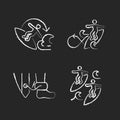 Extreme water sport chalk white icons set on dark background