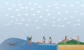 Extreme water sports, outdoor games concept vector illustration, flat style.