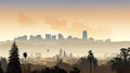 Extreme weather - suburbs and city through wildfire smoke Royalty Free Stock Photo