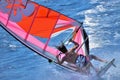 Extreme windsurfing, the moment of the surfer`s falling of the speeding from the board, during a strong gust of wind, Dahab, Egyp