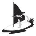 Extreme windsurfing sport bw vector spot illustration Royalty Free Stock Photo