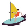 Extreme windsurfing sport flat line vector spot illustration