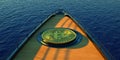 Extremeley detailed and realistic 3D illustration of a luxury Super Yacht transporting a big Bitcoin