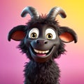Extremely adorable little black goat from the Pixar cartoon. Generative AI