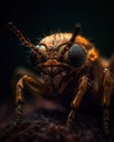 Extremely clear and detailed image of the head of an unknown insect, microscope,