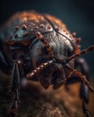 Extremely clear and detailed image of the head of an unknown insect, microscope,