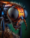 Extremely clear and detailed image of the head of an unknown insect, microscope,