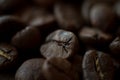 Extremely close-up background roasted coffee beans, good morning concept Royalty Free Stock Photo