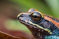 an extremely close up macro shot of a dart frogs eye, extremely zoomed in on the dart frogs eye and the skin texture, highly