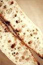 Extremely close up photo of two halves of fresh, delicious ross-section of French bread, baguette perfectly prepared Royalty Free Stock Photo