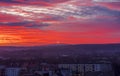 Extremely colorful, with juicy colors, sunset over the city - Ostrowiec Swietokrzyski. Royalty Free Stock Photo