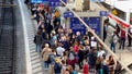 Extremely crowded Hamburg Central station - the main train station - HAMBURG, GERMANY - MAY 14, 2022