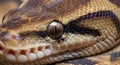 Ball python (Python regius), macro detail of head with eye and heat-sensing pits, exotic snake Royalty Free Stock Photo