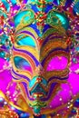 super shiny blue, gold and red carnival mask