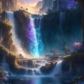 Extremely detailed, photorealistic multiverse waterfall in the style of fantasy art Generative AI