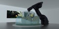 Extremely detailed and realistic high resolution 3d illustration of a dinosaur laboratory featuring a robotic arm and artificially Royalty Free Stock Photo