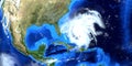 Extremely detailed and realistic high resolution 3d illustration of Hurricane Dorian approaching the US east coast. Shot from