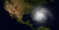 Extremely detailed and realistic high resolution 3d illustration of a hurricane slamming into Florida. Shot from Space.