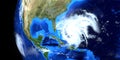 Extremely detailed and realistic high resolution 3d illustration of Hurricane Dorian approaching the US east coast. Shot from